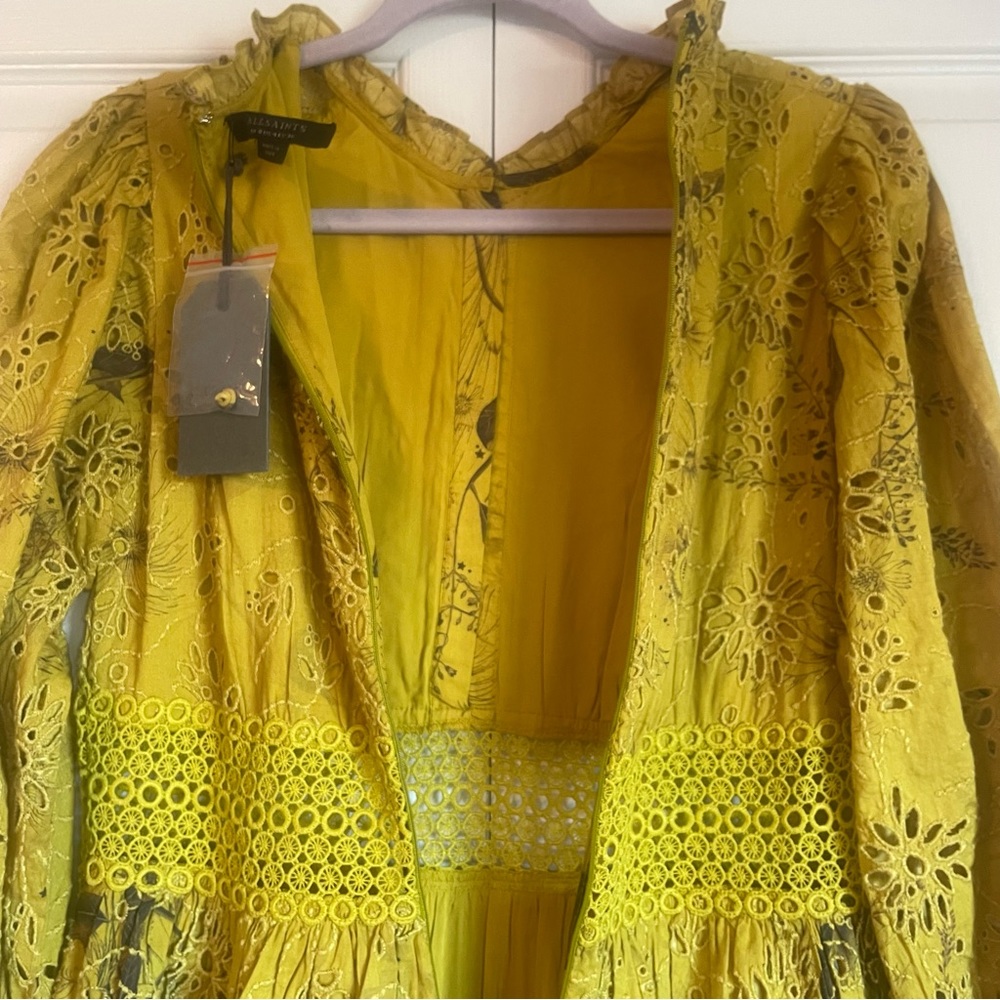 NWT ALLSAINTS Women’s Sia Demoir Broderie Dress Olive - US4 - Picture 10 of 13